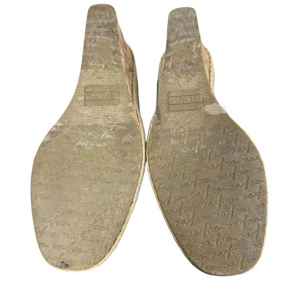 Toms Cork Espadrille Wedge Blue Denim Peep Toe Slip On Shoes Womens sz 7.5 - Picture 15 of 16